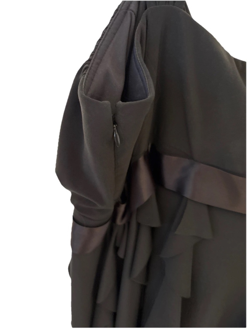 Dressbarn Women’s Sleeveless Smoke Gray Satin Ribbon Brooch VTG Dress 18 W - Picture 6 of 10